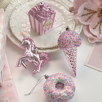 Décorations suspendues en PVC pour Noël et fêtes, en forme de canne à sucre, menthe poivrée, beignets et cupcakes, avec paillettes 3D écologiques et cordes dorées, vente en gros