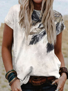 Vintage Western Cow Horse Feather Printed Breathable Summer Polyester O Neck Short Sleeve T <strong>Shirts</strong> for Women <strong>Cowgirl</strong> - Product Image 3