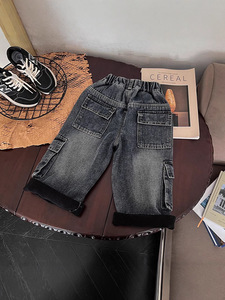 Jeans en molleton pour enfants-Pantalons longs épais et chauds pour garçons d'hiver-Pantalons de travail rétro multi-poches - Product Image 4