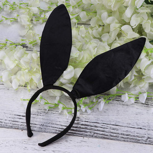 Diademas con orejas de conejo en blanco y negro para accesorios de disfraces de Pascua, accesorios temáticos de animales de tela - Product Image 5