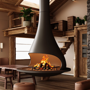 Caminetto Circolare Sospeso di Lusso <span class=keywords><strong>a</strong></span> <span class=keywords><strong>Legna</strong></span> con Fiamma Reale. Ideale per Ville, Hotel, Bed & Breakfast e Abitazioni, <span class=keywords><strong>a</strong></span> Fiamma Libera e Senza Fumo - Product Image 1