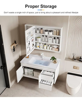 Meuble de salle de bain avec miroir et vasque, armoire de rangement complète pour salle de bain, miroir de salle de bain avec vasque intégrée