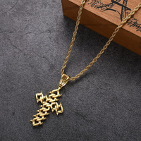 Collier Pendentif Croix Byzantine en Strass Doré et Argenté pour Hommes et Femmes, Bijou Hip Hop Iced Out Tendance