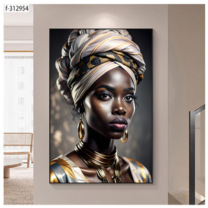 Lussuoso Quadro in Ceramica Lucida con Ritratto di Donna Africana, Opera d'Arte Vintage Etnica Glamour Moderna in Porcellana Dorata e Cristallo - Product Image 4