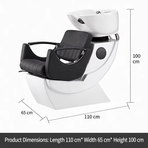 Station de lavage moderne pour cheveux, fauteuil de coiffure en cuir avec repose-pieds réglable, équipement de spa pour salon de coiffure et barbier - Product Image 2