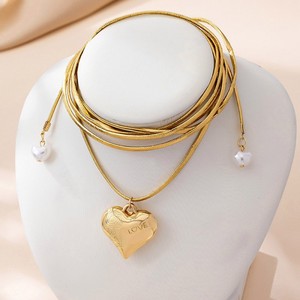 Collana Choker Bohémien Fatta a Mano con Nodo in Filo Cerato, Cuore e Perla per <span class=keywords><strong>Donna</strong></span>, Gioielli Regalo - Product Image 4