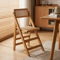 Chaise de salle à manger pliable en rotin naturel de style nordique moderne MULIGNA, en bois massif, pour restaurant, hôtel, jardin