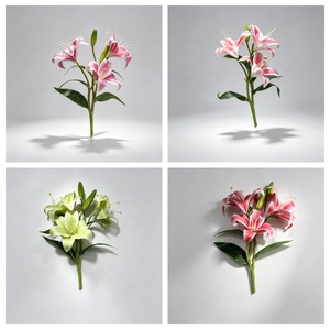Flor de Lirio Artificial de Tallo Corto con 3 Cabezas, Rama Individual de PVC, Arreglo Floral Decorativo, Flor para Mesa de Conferencias - Product Image 5