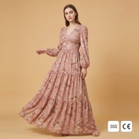 Robe longue romantique en viscose à volants pour femme, manches bouffantes, col en V, coupe trapèze, poches, été, style mondaine, OEM, grandes tailles du S au 5XL