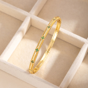 <b>Copper</b> Alloy Zircon Clover <b>Bracelet</b> For Women Minimalist Thin Band Bezel Setting Gift Jewelry - Product Image 4