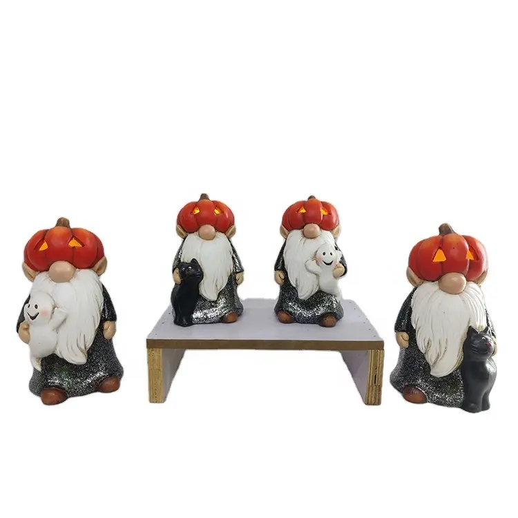 Peinture de couleur statue de gnome sans visage en céramique halloween artisanat citrouille gnome figurine