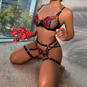 Lencería Sexy y <span class=keywords><strong>Sensual</strong></span> al por Mayor para Mujer, <span class=keywords><strong>Ropa</strong></span> de Stripper Exótica, Transparente, con Bordado de Flores de Primavera y Liga - Product Image 3