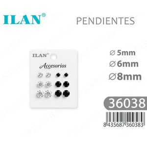 Pendientes de botón Ilan de 5 mm, 6 mm, 8 mm, con cristales de imitación negros y blancos, parte trasera plana, sin níquel, 12 facetas - Product Image 1
