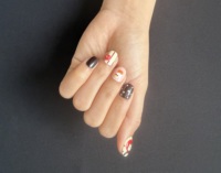 Faux ongles carrés courts à pois, motif pingouin marron peint à la main, en gel, faits à la main, réutilisables, ajustement personnalisé