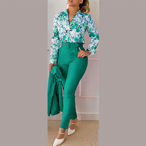 Completo Casual da <span class=keywords><strong>Donna</strong></span> in Due Pezzi <span class=keywords><strong>Stile</strong></span> Dolce, Camicia a Maniche Lunghe in Poliestere Traspirante ed Ecologico con Stampa, Top per Uso Quotidiano - Product Image 5