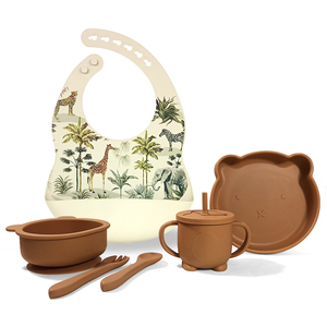 Set de Comedor para Bebés, Vajilla Infantil, Kit de Destete, Plato con Succión, Baberos Estampados, Cuchara y Tenedor de Grado Alimenticio - Product Image 6