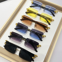 2024 classique doré léopard tête alliage métal Animal lunettes de soleil américain dégradé lentille mode rectangulaire nuances sans monture