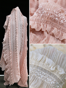 Tissu en mousseline de soie blanc pur brodé <span class=keywords><strong>au</strong></span> <span class=keywords><strong>crochet</strong></span>, doux <span class=keywords><strong>pour</strong></span> la peau, respirant, avec sequins brodés, idéal <span class=keywords><strong>pour</strong></span> les robes longues <span class=keywords><strong>pour</strong></span> femmes - Product Image 6