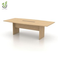 Table de conférence moderne en forme de bateau, bureau de réunion en bois avec pieds en dalle