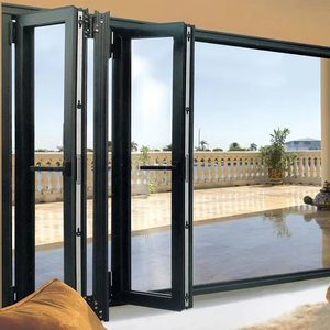 वाटरप्रूफ तूफान-प्रूफ एल्यूमीनियम मिश्र धातु तह स्लाइडिंग दरवाजा द्वि-गुना पैटियो ग्लास दरवाजा फिबरग्लास स्क्रीन - Product Image 1