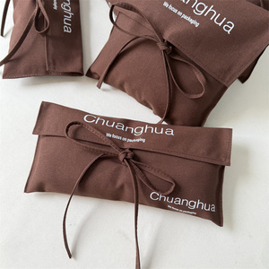 CH Custom Logo Luxury Brown Cotton Linen <b>Envelope</b> Handbag Dust Bag with Bow-Tie Flap Cotton Pouch Clothing <b>Gift</b> Packaging Bag - Product Image 2