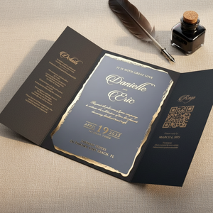 Invitations de <span class=keywords><strong>mariage</strong></span> pliables en acrylique miroir de luxe personnalisées avec détails de dorure exquise et support pour codes QR - Product Image 1