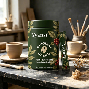 Café Instantáneo con Extracto de Plantas Naturales, 10g*10 Sobres, Diseño de Hoja de Café Verde Oscuro, Frasco Redondo, Materia Prima Botánica Pura - Product Image 5