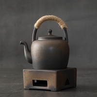 Chaudière à thé en céramique de style japonais traditionnel Réchauffeur de poterie grossière avec base chauffante à bougie simple pour café ou thé chaud