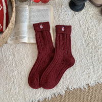 Chaussettes de Noël en laine pour l'automne et l'hiver, chaussettes en laine à pois brodées en polaire pour femmes, chaussettes mi-mollet épaisses et chaudes en relief