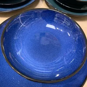 2023 new arrival blue reactive glazed plates blue plate table setting