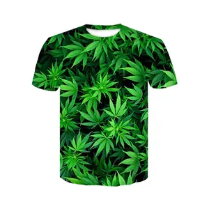 Contoh Gratis bunga hijau daun Atasan kemeja gulma mode baju kaus pria 3D T Shirt pria keren Tee