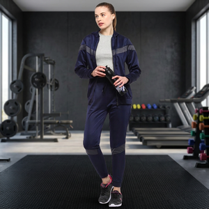 Ensemble de survêtement bleu marine à capuche pour femme, manches longues, couleur unie, style sportif, respirant, avec poches latérales, idéal pour l'automne - Product Image 3