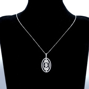 Cadermay Moissanite Pendant 29x19mm Oval Flower Design <b>Silver</b> <b>Necklace</b> Everyday Wear - Product Image 3