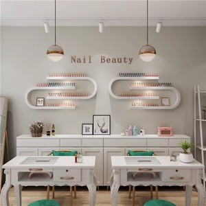 K Modern Beauty Salon <b>Wall</b>-Mounted White Wood <b>Nail</b> Polish <b>Wall</b> Display Rack - Product Image 2