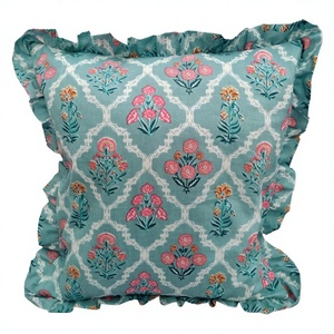 Luxury Boho Bedding Indian Ruffled Cotton Pillow Shams Block Print Cushions Frill <b>Throw</b> Pillow <b>Covers</b> with 100% Cotton Filling - Product Image 1