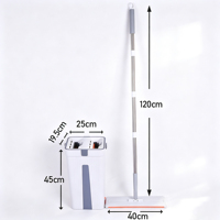 Serpillère plate avec seau essoreur, insert à fentes, manche télescopique en acier inoxydable, tampon en microfibre pour la maison
