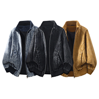 Blouson Bomber Homme Grande Taille Col Montant en Coton Lavé, Fermeture Éclair Intégrale, Poignets et Ourlet Contrastants en Côte, Vêtement d'Extérieur Décontracté, Logo Personnalisé