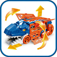 TOPSKY TOYS Camión de Juguete de Dinosaurios 2 en 1, Vehículo de Transporte y Almacenamiento, de Plástico con Fricción, Set de 6 Piezas, con Funciones de Catapulta y Transformación, Escala 1:32