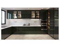 Ensemble de meubles de cuisine modulaires de luxe blancs style Shaker en acier inoxydable avec évier, charnières, comptoir en marbre artificiel, robinet et design brillant