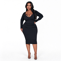 Robe moulante mi-longue à manches longues en nylon et élasthanne grande taille, idéale pour les soirées et cocktails – Article de revendeur à forte conversion