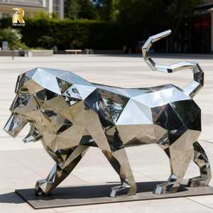 Statua di Leone Astratta Moderna in Acciaio Inossidabile RELONG, Lucidata per Decorazione da Giardino Esterno - Product Image 3