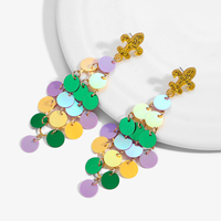 Boucles d'oreilles pendantes Mardi Gras, paillettes dorées, fleur de lys, sequins multicolores, pompons, pour fête de carnaval, bijoux de costume