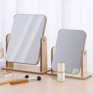 Mesa retangular Desktop Vanity Mirror Madeira Rotatable Home Makeup Mirror