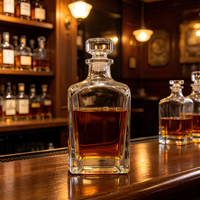 Bouteille en verre vide de luxe personnalisée, design carré, 500 ml, 700 ml, 750 ml, bouteille en verre transparente plate pour spiritueux, boissons, whisky, carafe