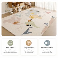 Educational World Map Area Rug for Kids Room Cute Animal Pattern Play Mat Large Non-slip Nursery Carpet Soft Washable Floor Rug