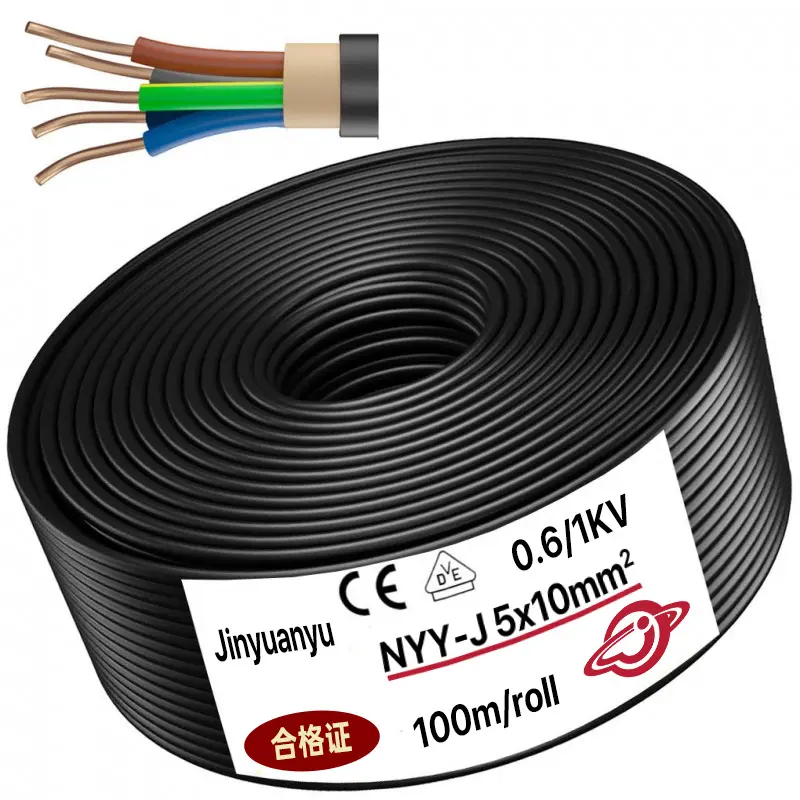 Cable de Cobre de bajo voltaje NYY 4x35mm Cable de acero blindado eléctrico revestido de PVC nyy/nyy-j Cable 25m