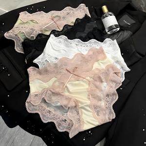 กางเกงในผ้าซาตินลูกไม้ผู้หญิงขายส่ง แต่งโบว์ เอวกลาง เซ็กซี่ ระบายอากาศได้ดี ชุดชั้นในหรูหรา รับผลิตแบบ OEM ODM - Product Image 1