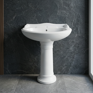 Vistaar Capri Lavabo sur pied ovale en céramique, équipement sanitaire pour salle de bain destiné aux projets de construction - Product Image 2