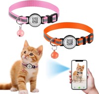 Collier pour chat et petit chien en coton avec clochette, étiquette d'identification anti-perte à code QR, suivi GPS, boucle de sécurité détachable, housse de protection compatible Apple AirTag