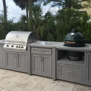 Modern Modern Modular Prefab Dibangun Di Dalam BBQ Portabel Kabinet Dapur Luar Set dengan Panggangan dan Kulkas Di Bawah Pergola